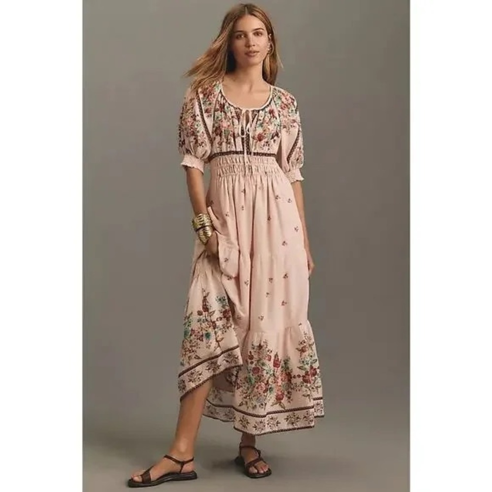 Anthropologie Pink Floral Maxi Dress